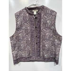 Orvis Vest Womens X-Large  Purple Paisley Lined‎ Sleeveless Button Front Vintage